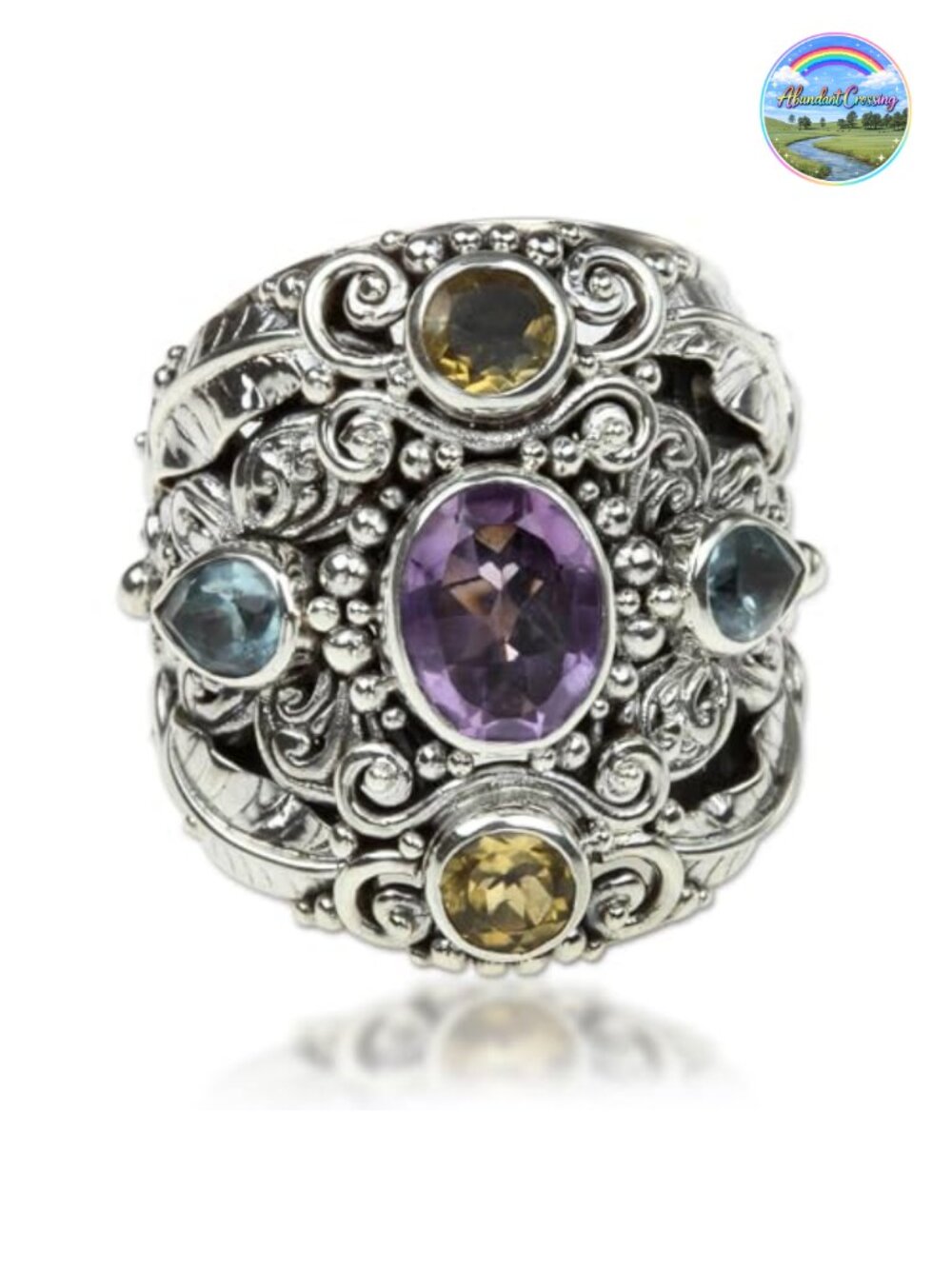 Sterling Silver Amethyst Blue Topaz Cocktail Ring Statement Butterfly